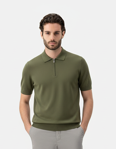 Zip Polo Cotton-Silk