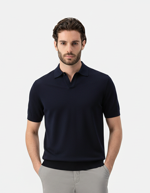 V-Neck Polo - Navy