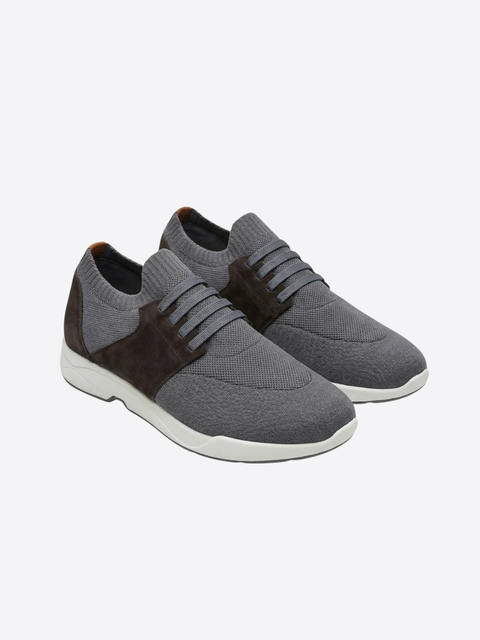 Wool Knit Sneakers with Leather Details – Smoke Grey