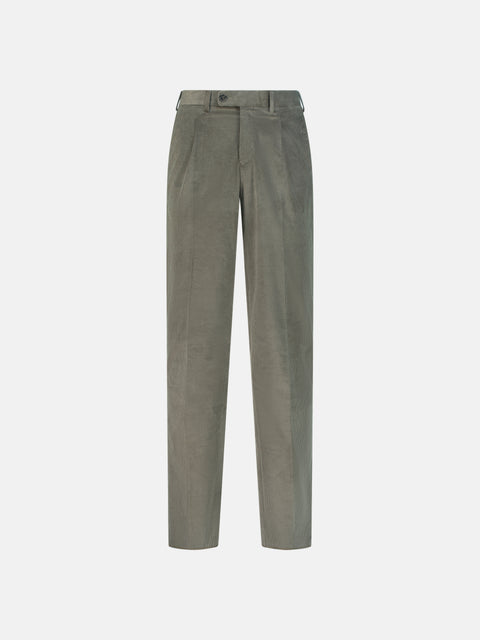 Mandelli COMO Stretch Cotton Velvet Pleated Trousers — Grey Melange