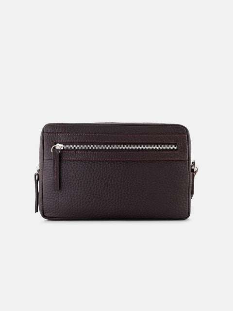 Mandelli Calf Leather Wristlet Clutch — Dark Brown, view 3