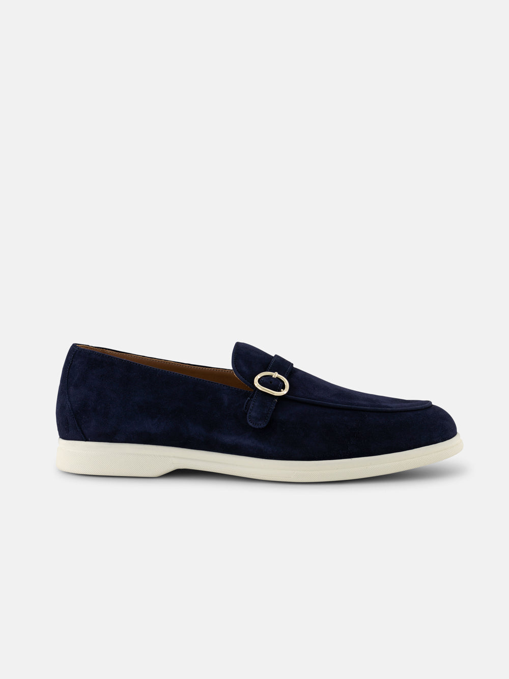 Gold Buckle Suede Loafers Navy