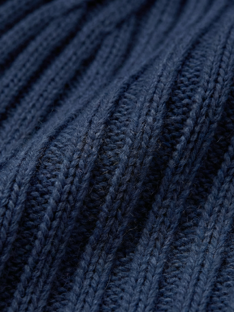Pure Cashmere Ribbed Beanie- Deep Navy
