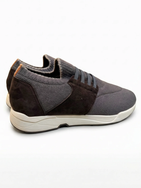 Wool Knit Sneakers with Leather Details – Smoke Grey