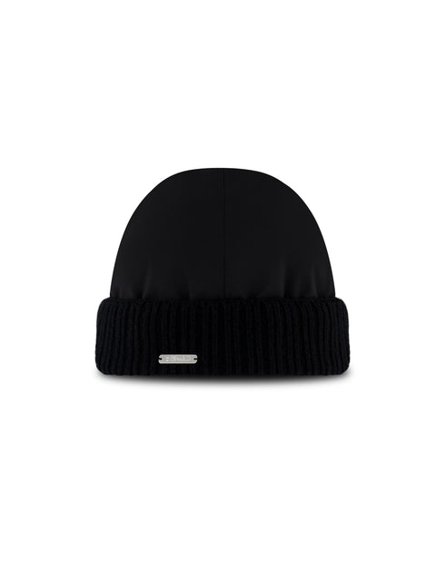 Technical Fabric Cap with Knit Trim – Black
