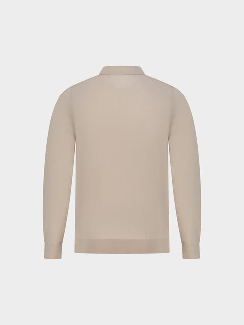 Cotton Long-Sleeve Polo in Sabbia