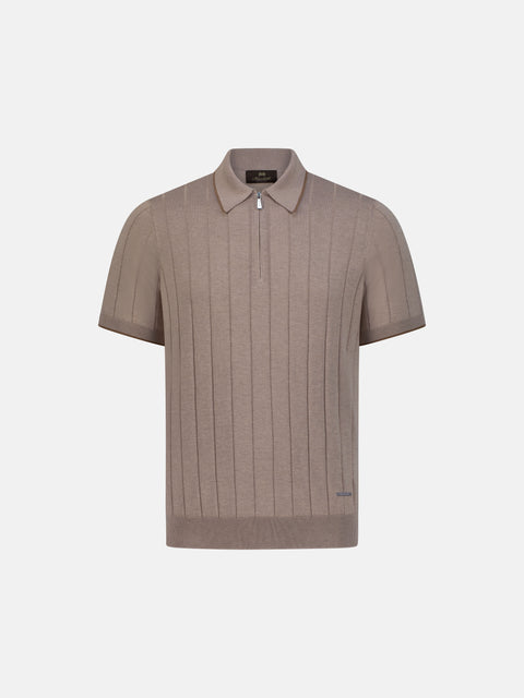 Brown short-sleeve polo shirt on a light gray background