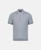 Gray short-sleeve knit polo shirt on a light gray background
