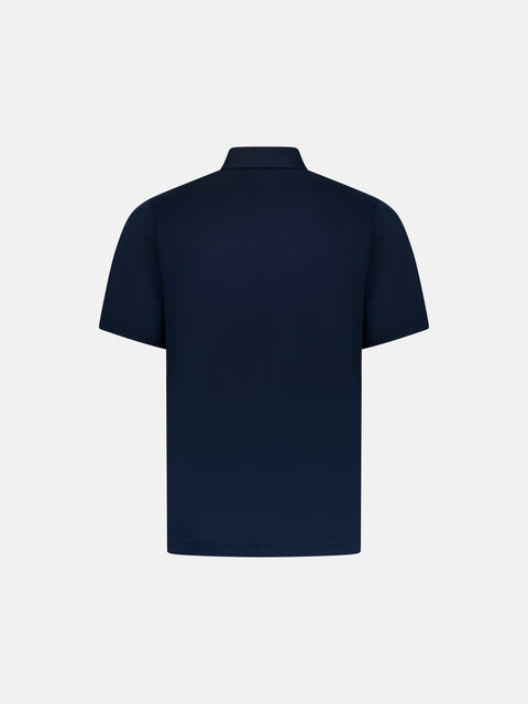 Knitted Cotton Polo with Buttons-Blue