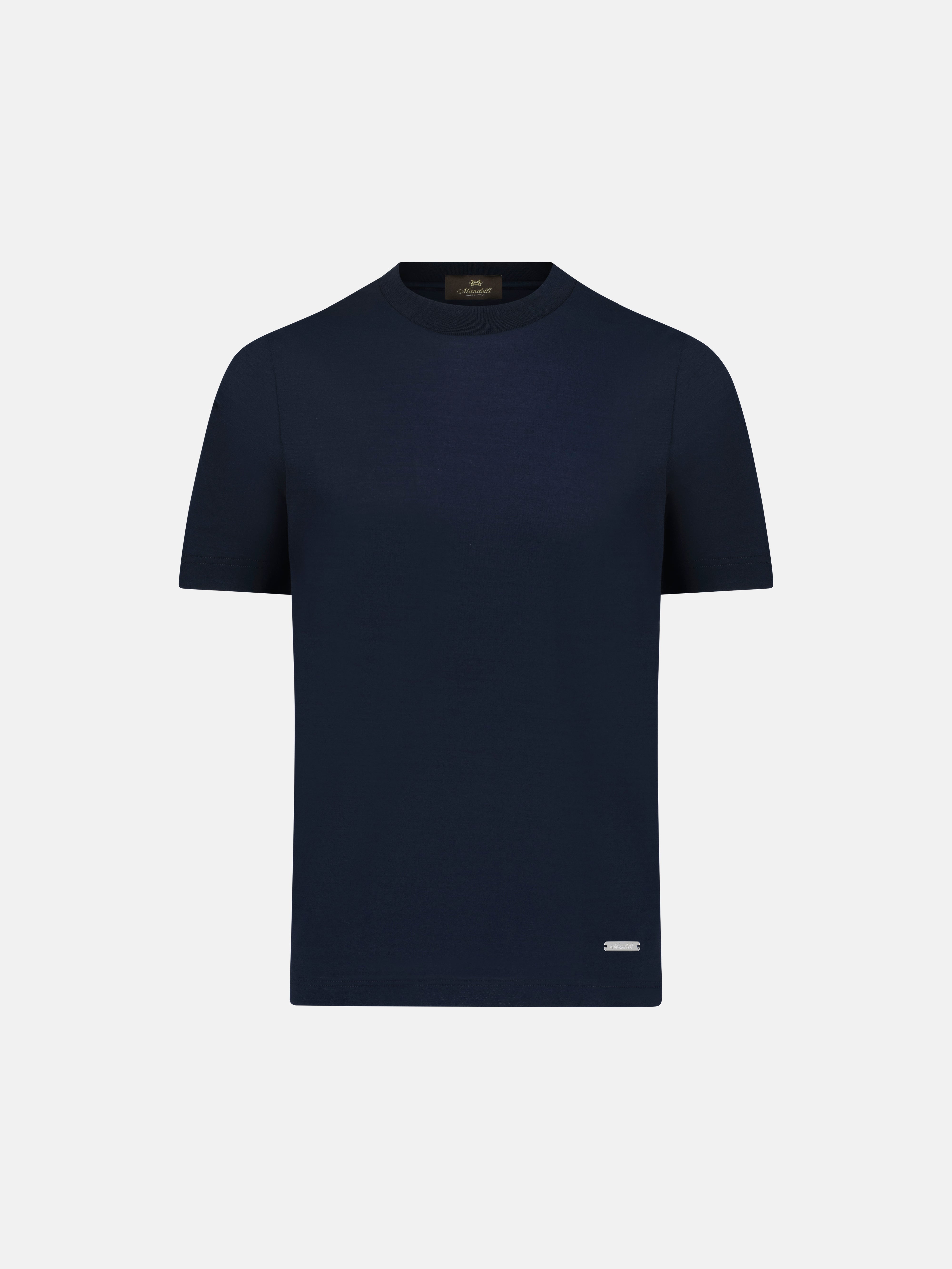 Navy blue t-shirt on a light gray background