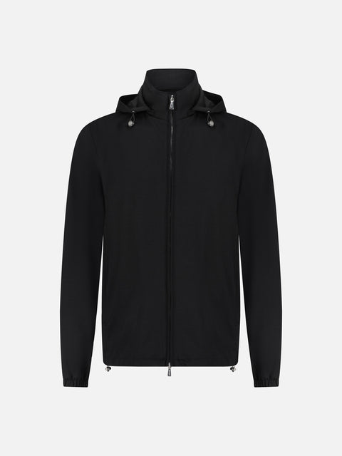 Virgin Wool Jersey Blouson with Detachable Hood — Black