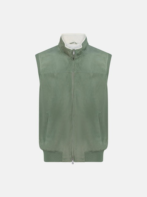 Green vest on a mannequin with a white background