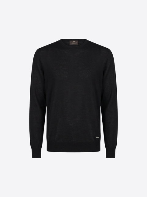 Knitted Round Neck Sweater in Pure Wool – Black
