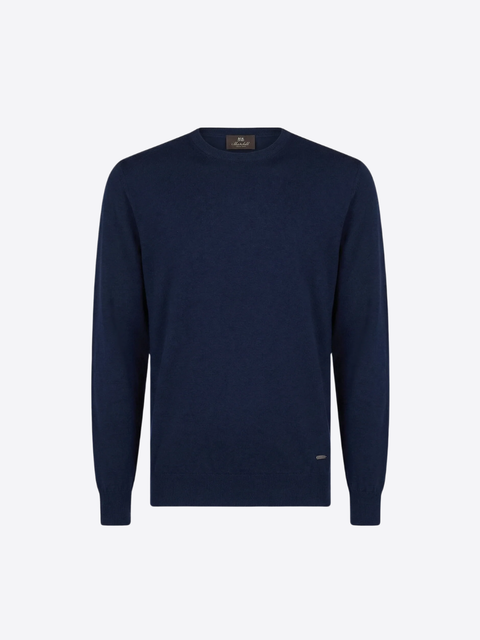 Knitted Round-Neck Sweater in Pure Wool – Navy Blue