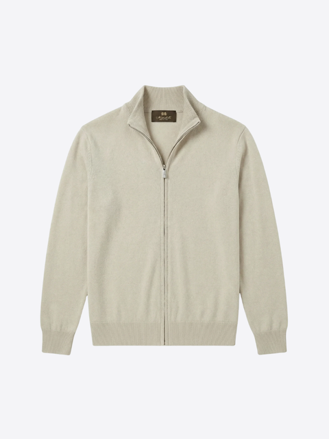 Wool & Cashmere Zip High-Neck Sweater- Beige