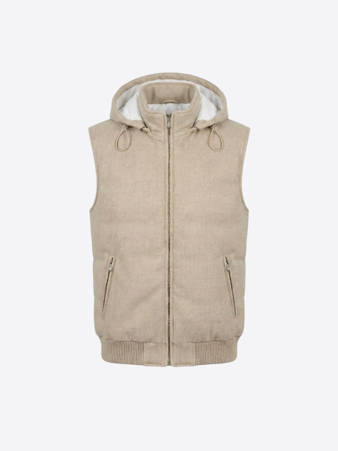 Virgin Wool & Cashmere Hooded Down Vest — Beige