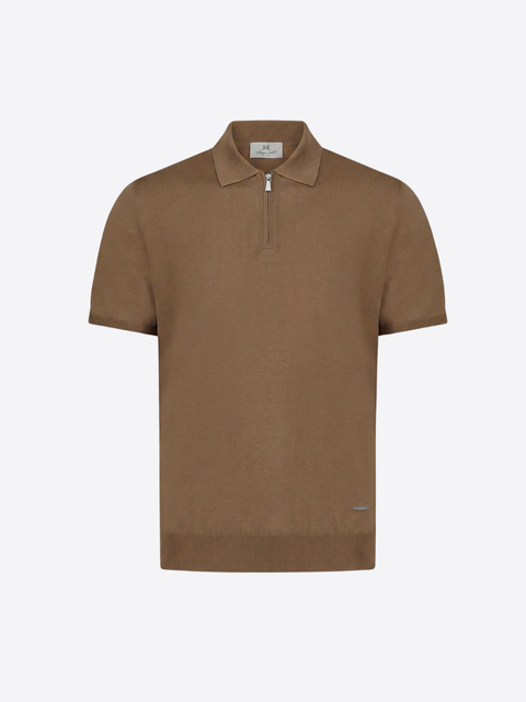 Silk & Cotton Knitted Polo with Zip – Honey