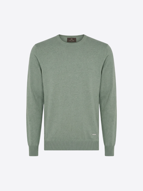 Knitted Round-Neck Sweater in Pure Wool – Military Green