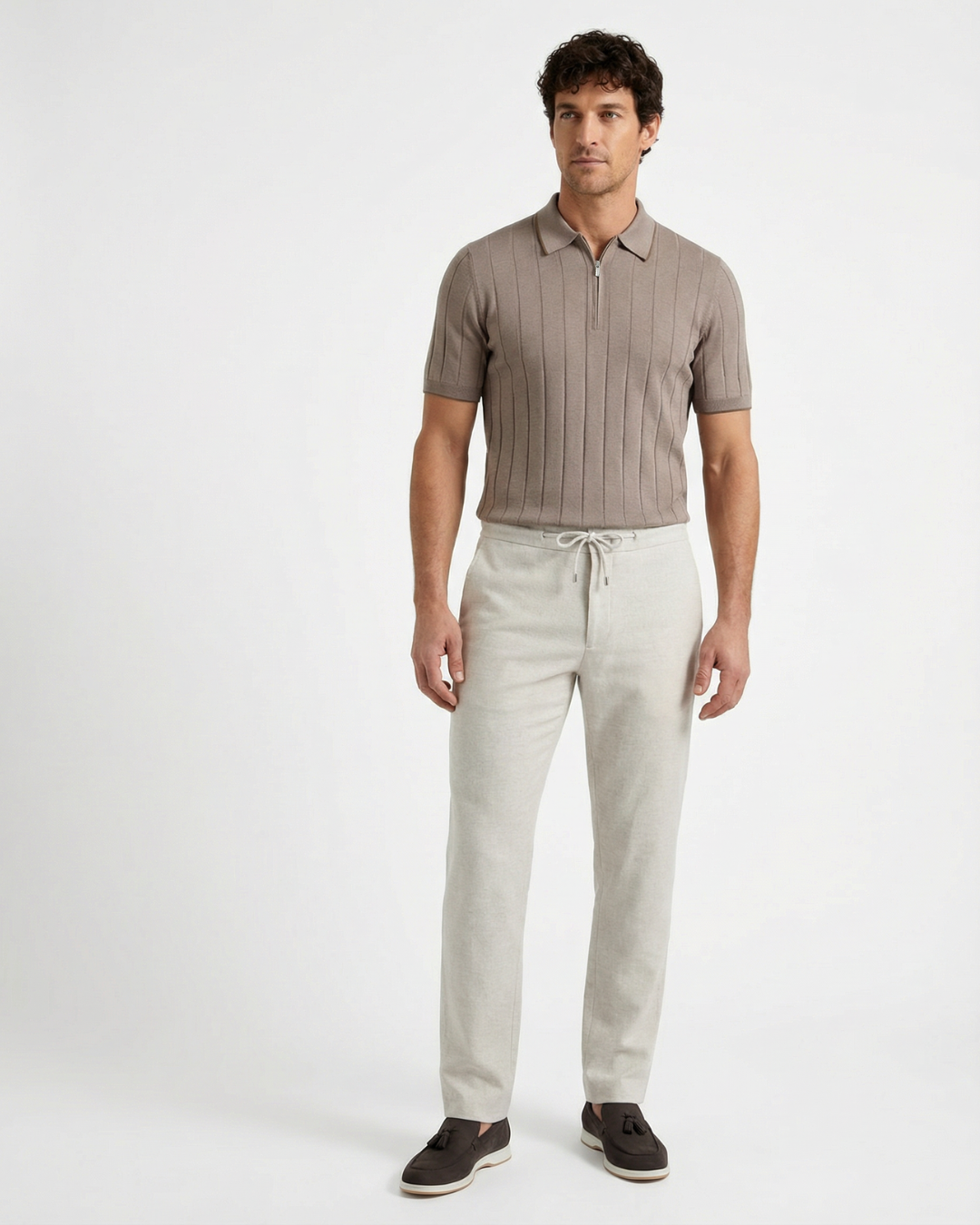 Linea Zip Silk Polo – Sabbia Naturale
