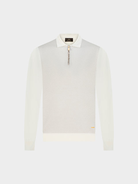 Zip Polo in Wool and Silk with Nubuck Crocodile Leather Details – Ivory