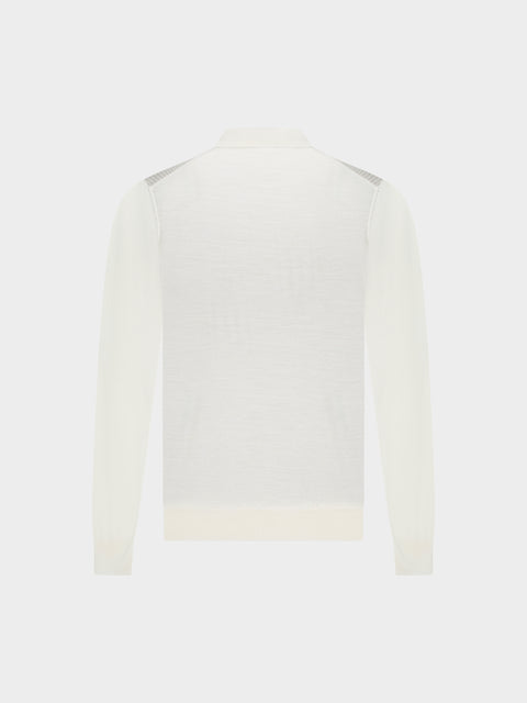 Zip Polo in Wool and Silk with Nubuck Crocodile Leather Details – Ivory