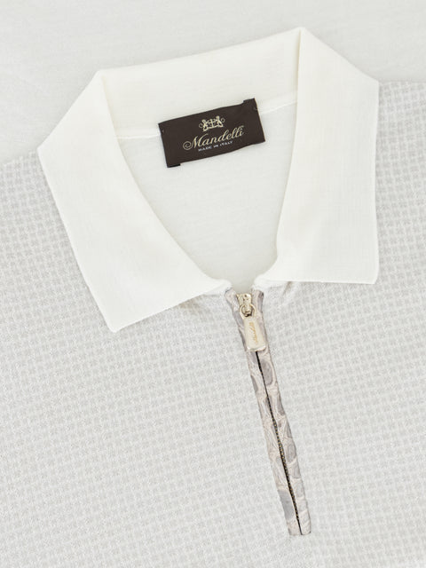 Zip Polo in Wool and Silk with Nubuck Crocodile Leather Details – Ivory