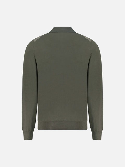 Virgin Wool Zip Polo - Verde