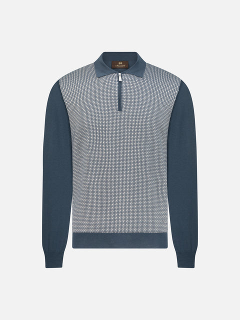 Virgin Wool Zip Polo - Indigo