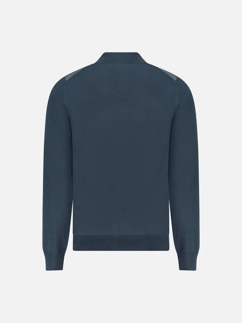Virgin Wool Zip Polo - Indigo