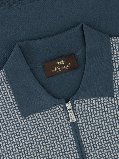 Virgin Wool Zip Polo - Indigo