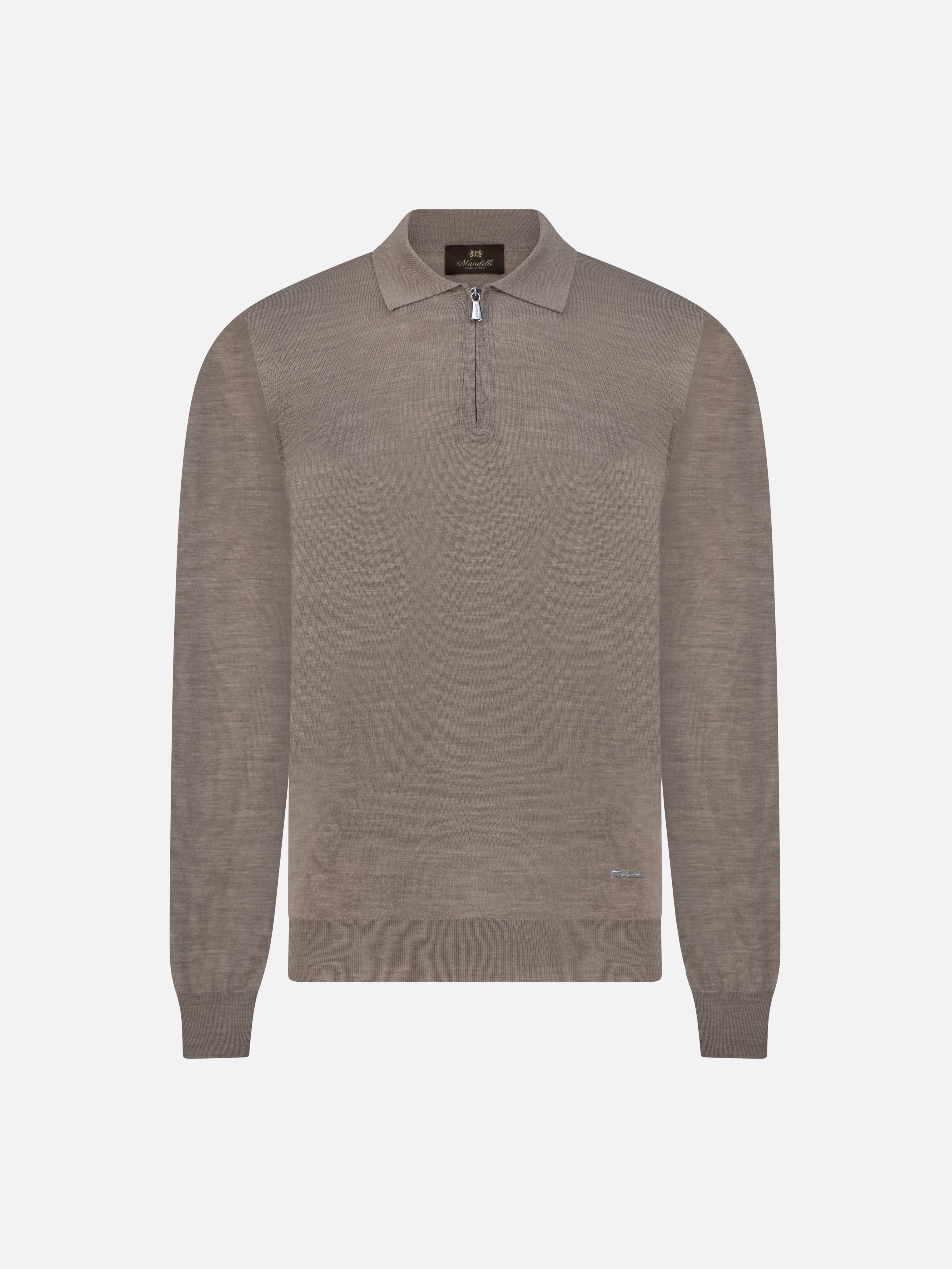 Virgin Wool Zip Polo - Taupe