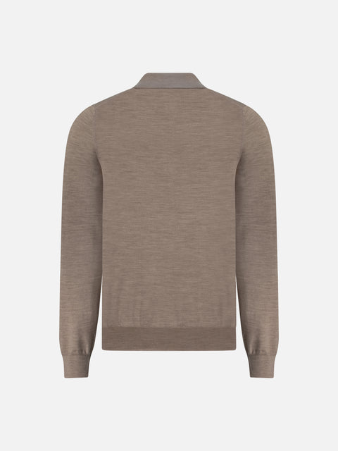 Virgin Wool Zip Polo - Taupe