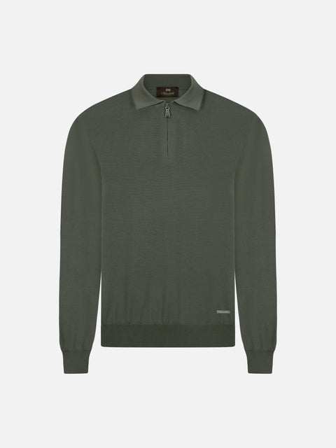 Virgin Wool Zip Polo - Verde