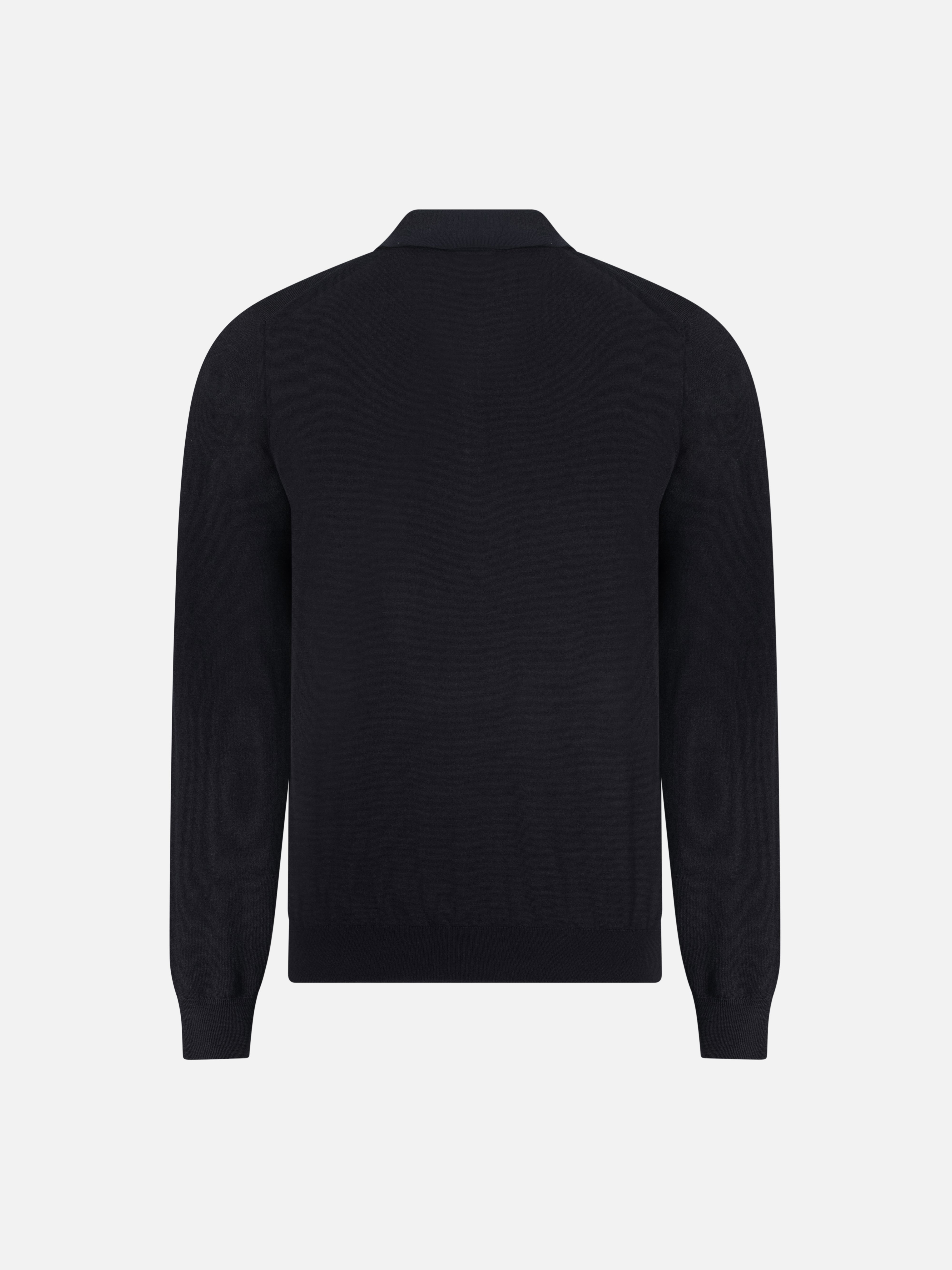 Virgin Wool Zip Polo - Navy