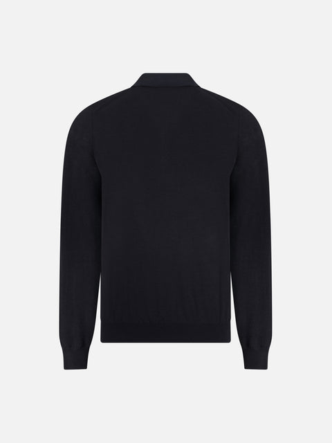 Virgin Wool Zip Polo - Navy