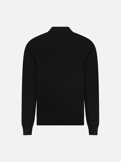 Virgin Wool Zip Polo - Black