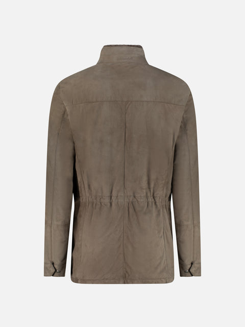 Baby Suede Field Jacket with Detachable Mink Collar — Beige
