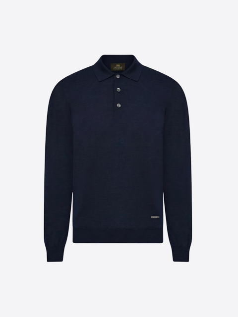 Pure Wool Knitted Polo – Navy
