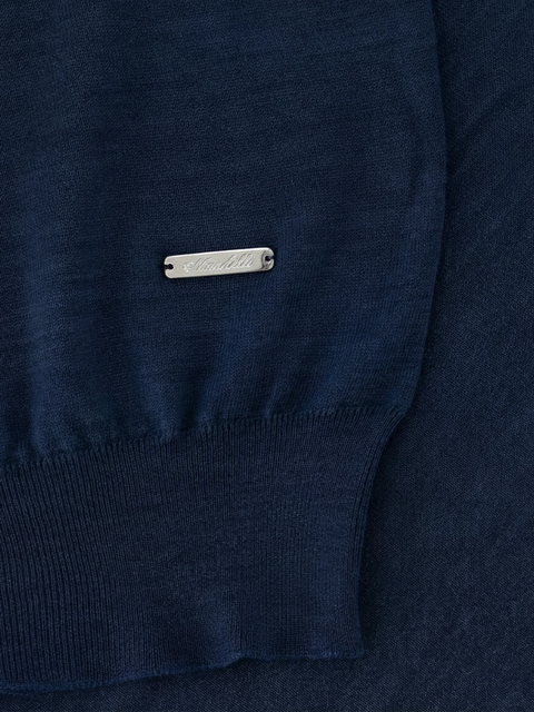 Knitted Round-Neck Sweater in Pure Wool – Navy Blue