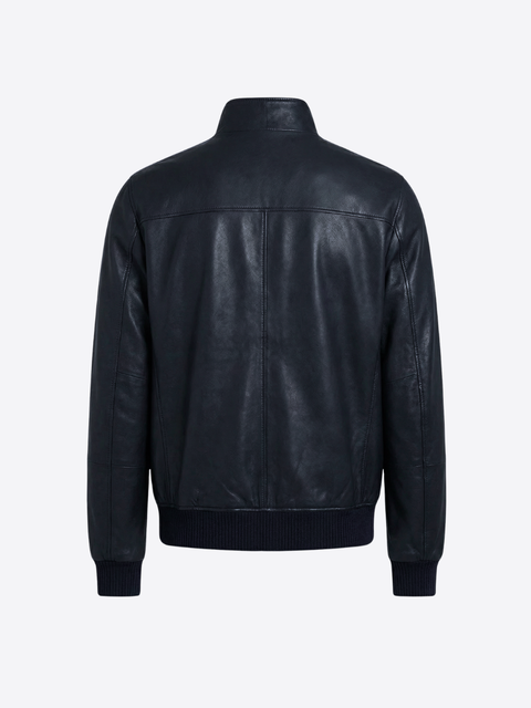 Leather Blouson Jacket – Navy Blue