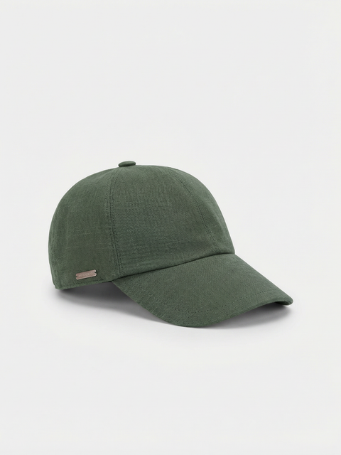 Virgin Wool, Silk & Linen Cap- Military Green