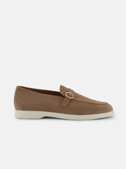 Gold Buckle Suede Loafers