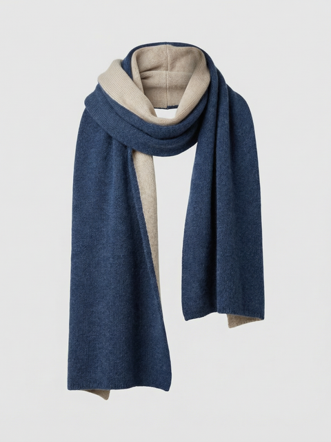 Pure Cashmere Reversible Scarf – Navy