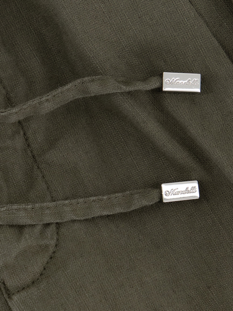 Linen & Cotton Drawstring Bermuda in Verde Militare