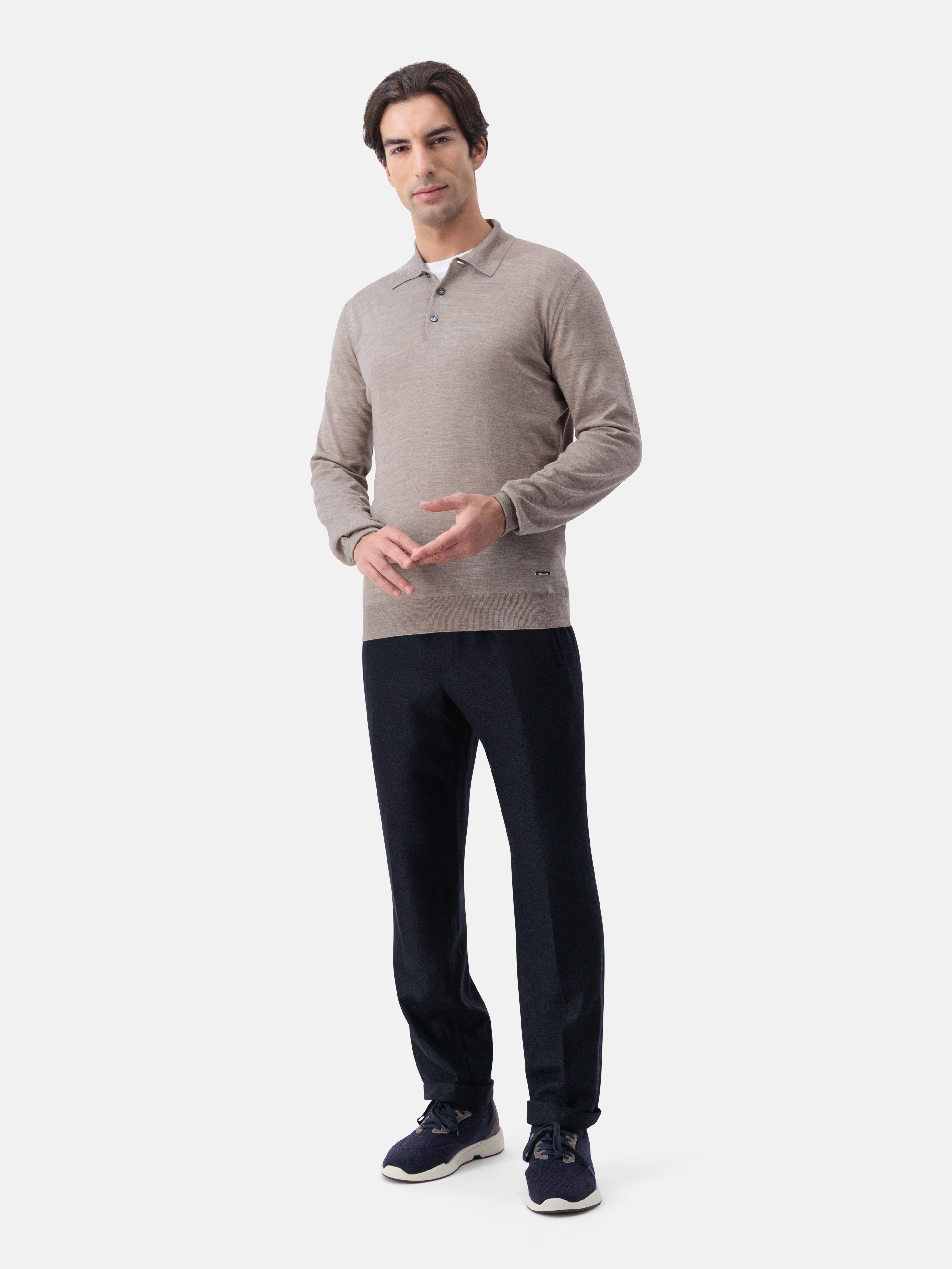 Virgin Wool Zip Polo - Taupe