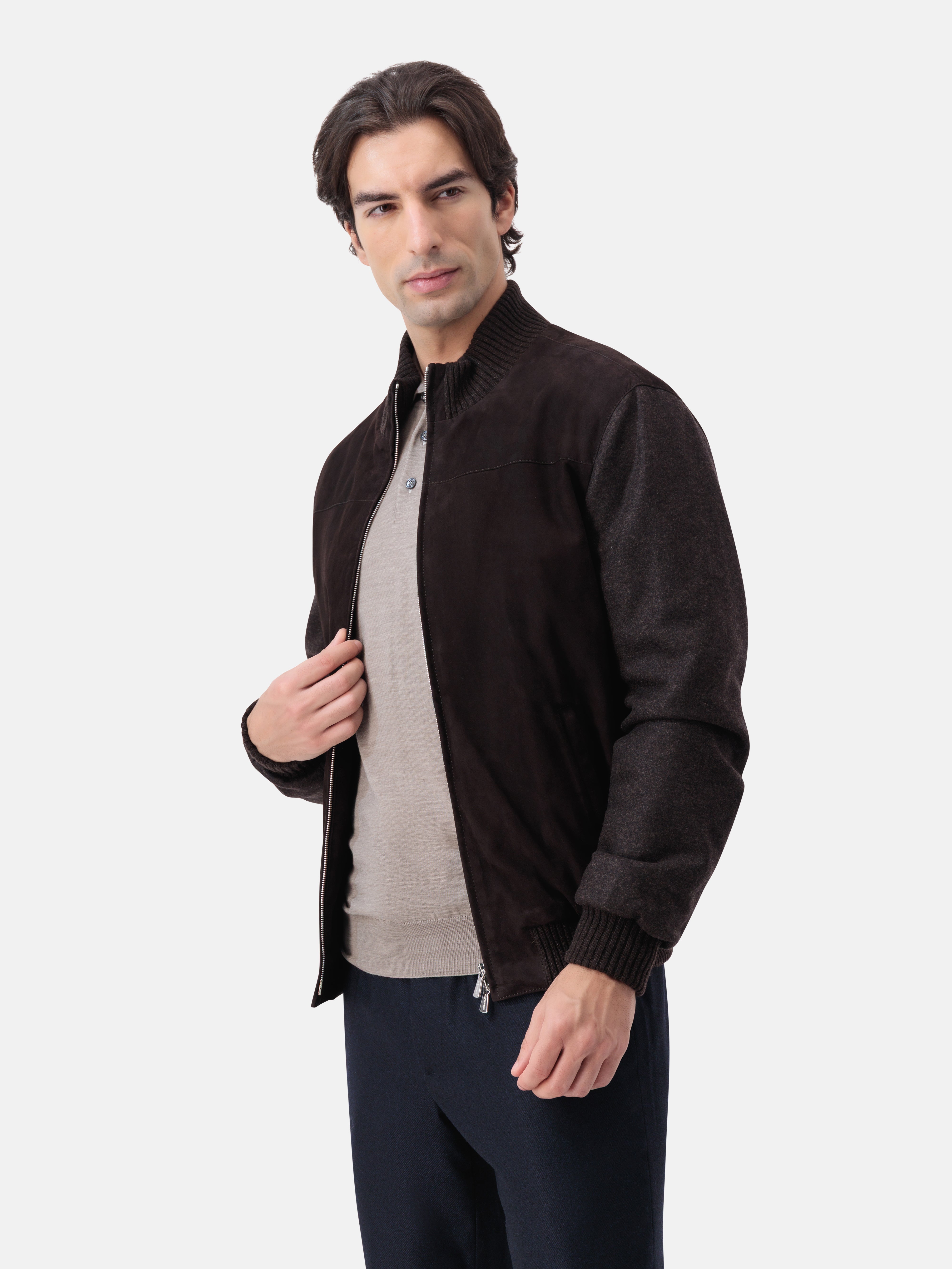 Virgin Wool Zip Polo - Taupe