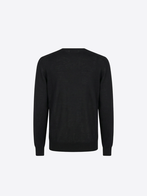 Knitted Round Neck Sweater in Pure Wool – Black