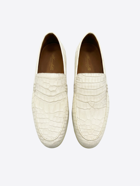 Himalayan Crocodile Nubuck Leather Loafers - Latte