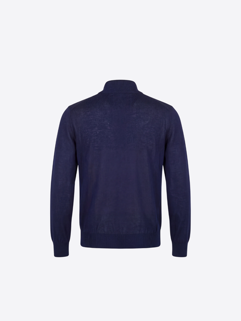 Wool & Cashmere Zip High-Neck Sweater-Navy blue
