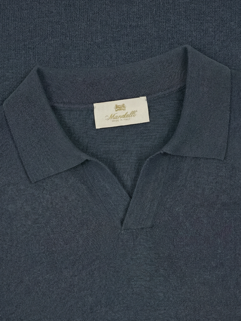 Silk & Cotton Knitted Polo without Buttons – Blue